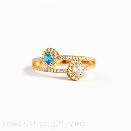 Two Birthstones Double Band Ring