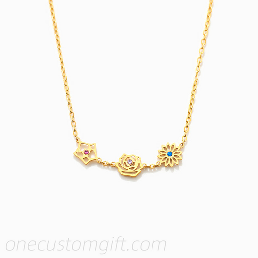 1-12 Birth Flower Necklace-Perfect Gift for Mom/Wife