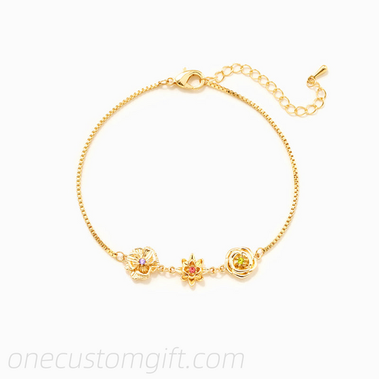 1-10 Three-Dimensional Birth Flowers Bracelet-Christmas/Mother's Day Gift