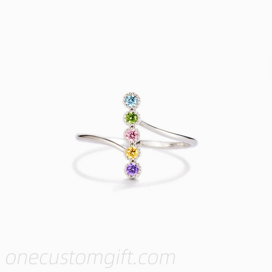 Personalized 1-6 Birthstones Pavé Bar Ring