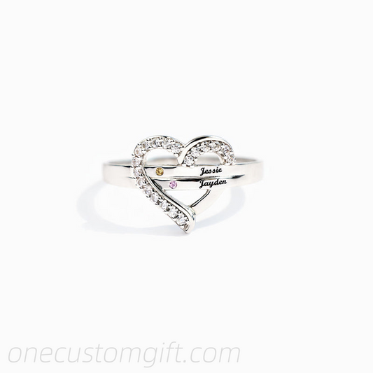 Names&Birthstones Heart Ring