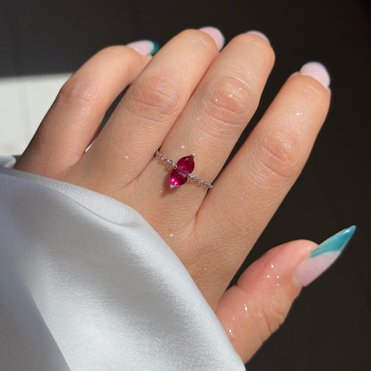 (NEW) You & Me Heart Chain Ring- Ruby