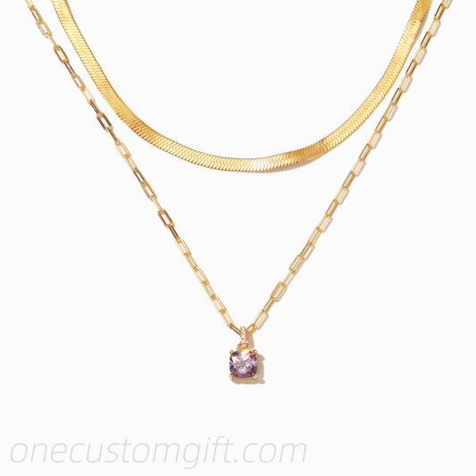 Cushion-Cut Birthstone Layered Necklace Set