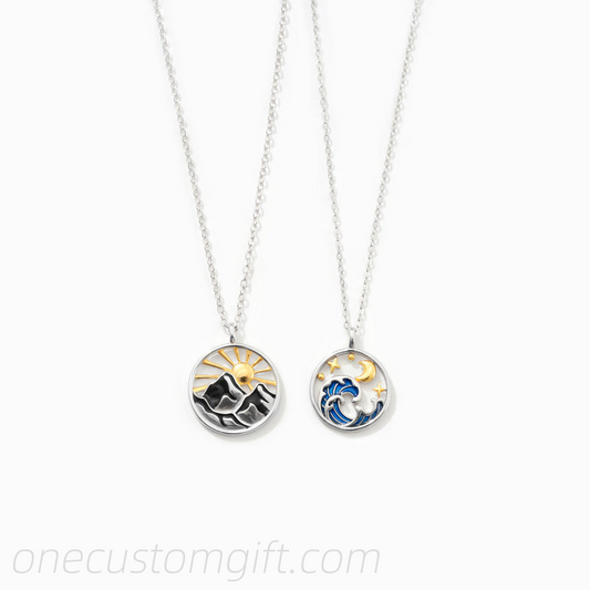 You And Me Mountain&Ocean Couple Necklace Set