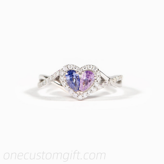 Besties For The Resties Dual Teardrop Birthstone Heart Ring