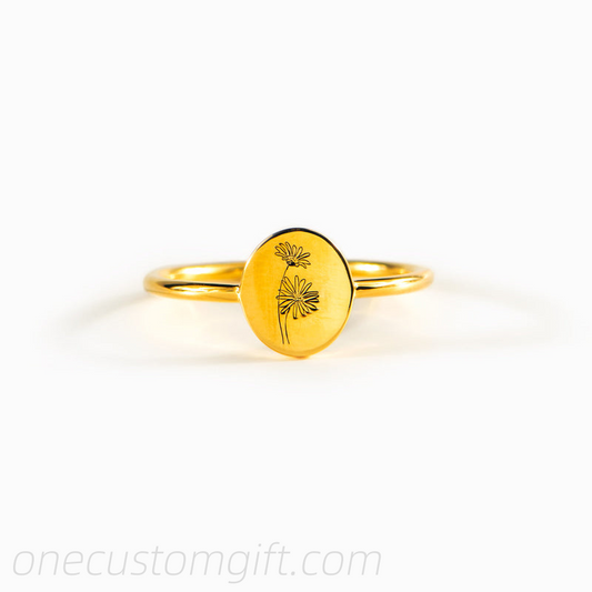 Engraved Birth Month Flower Ring