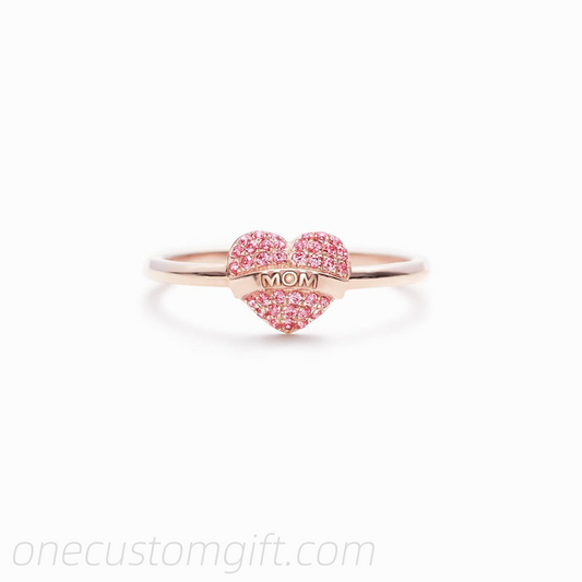 Being A Mom Is A Work Of Heart Pavé MOM Heart Ring