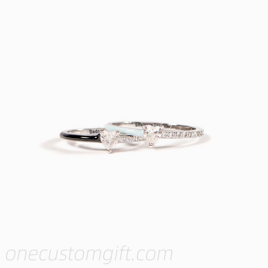 Like Mother Like Daughter Matching Half Enamel Heart-Cut Rings