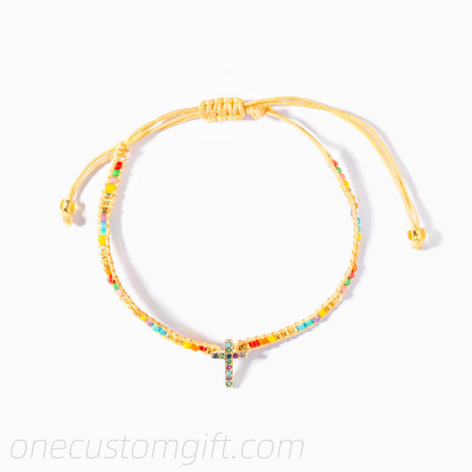 To My Sister In Christ Hand-Braided Pavé Cross Bracelet