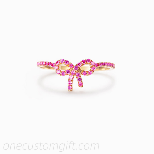 Pink Pavé Bow Ring-Gifts For Women, 925 Silver Rings