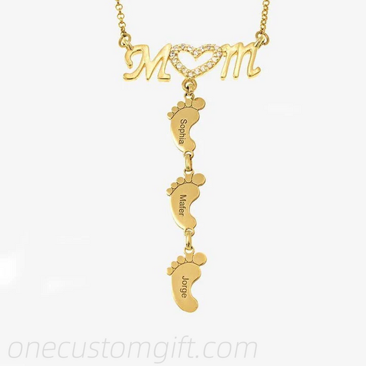 Custom Gift for Mom ：Engraved Necklace With Baby Feet