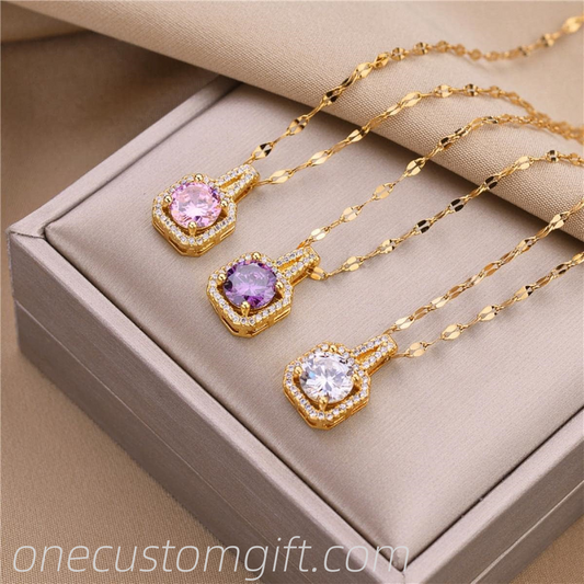 Collana Pendente in Acciaio Inossidabile New Romantic 3 Color Full Crystal Cube Pendant per Le Donne Trend Party Gift Fashion Jewelry