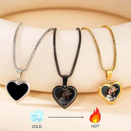 Anniversary Gifts Custom Photo Hidden Heart Magic Necklace Personalized Cold Concealed Photo Necklace Heat Reveal Picture Necklace Gifts for Her