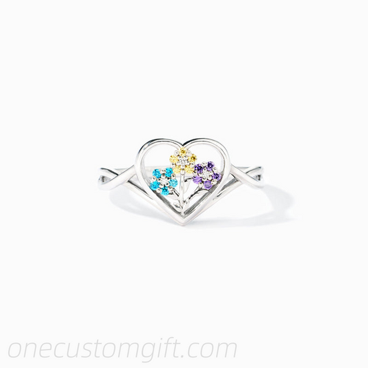 1-6 Birthstones Flower Heart Ring