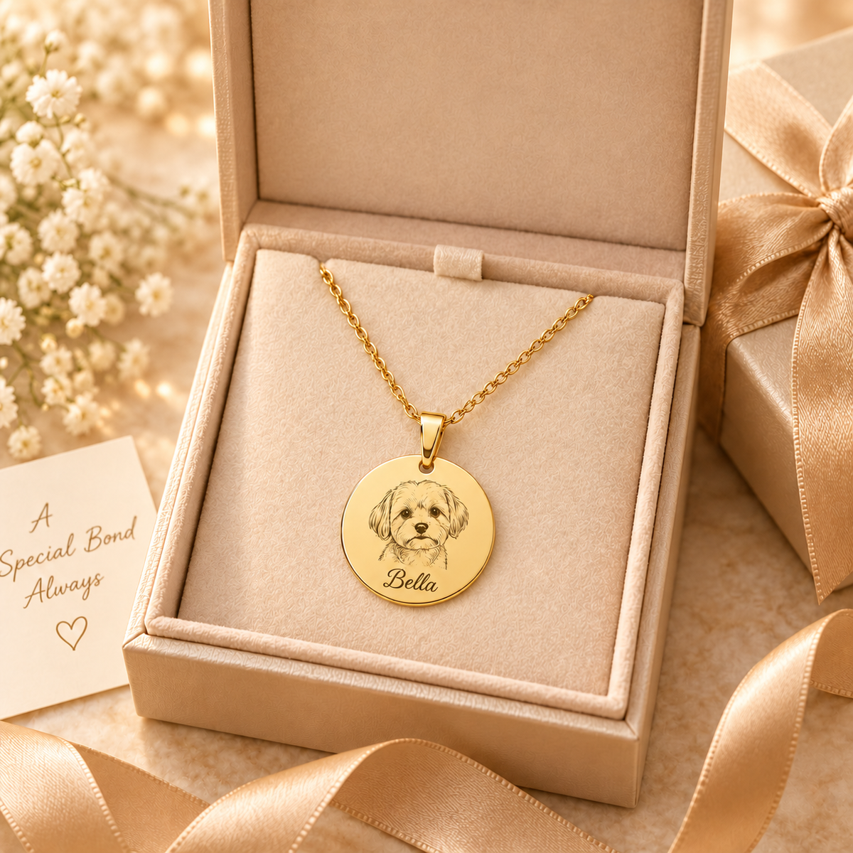 Custom Pet Portrait Necklace – Personalized Name Pendant