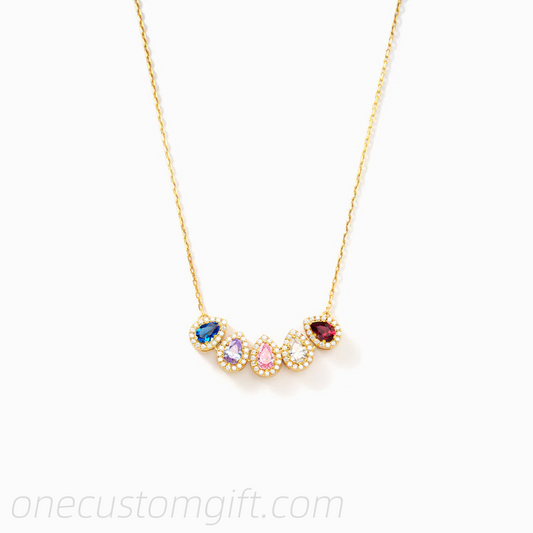 Custom 1-14 Teardrop Birthstone Necklace, Gift for Mom/Grandma/Wife