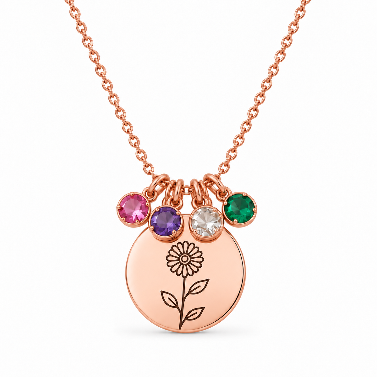 Birth Flower Family Disc Necklace – Personalized Floral Pendant with Birthstones