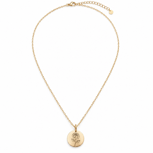 Birth Flower Necklace – Personalized Name Engraving