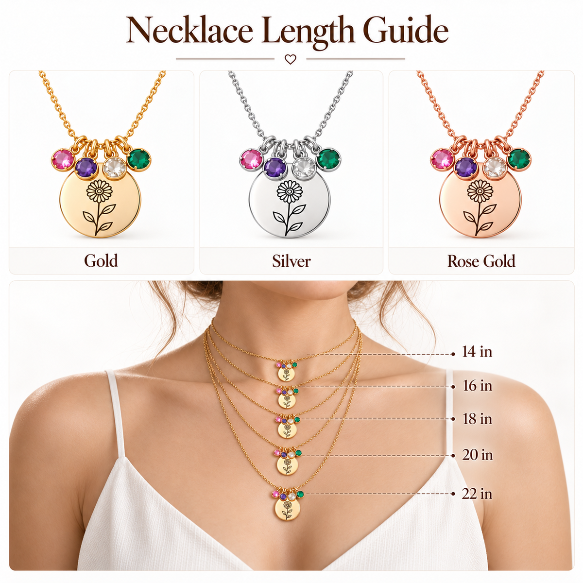 Birth Flower Family Disc Necklace – Personalized Floral Pendant with Birthstones