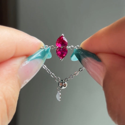 (NEW) You & Me Heart Chain Ring- Ruby