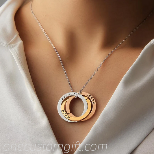 Custom 3 Circle necklace Russian Ring Necklace Stainless Steel For Her