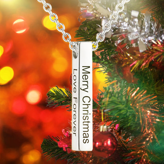 3d Engraving Vertical Bar Necklace Silver For Her