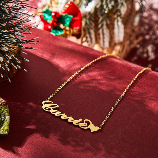 Carrie Style Custom Name Necklace with Little Heart Unique Gift 14K Gold Christmas Gift