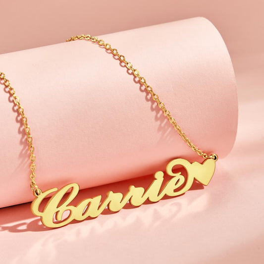 14K Gold Carrie Style Custom Name Necklace with Little Heart Unique Valentine's Day Gift For Her