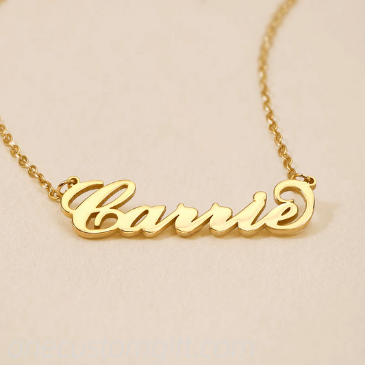 14K Gold Plated Carrie Name Necklace Copper Custom Name Necklace