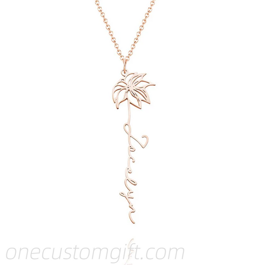 Custom Engraved Birth Month Flower Name necklace Dainty Jewelry Floral Pendant Birthday Gift