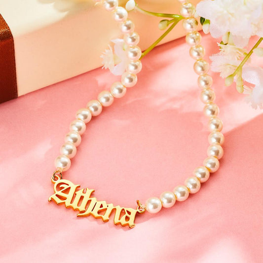 Custom Engraved Name Necklace Pearl Chain Exquisite Gift For Her Women