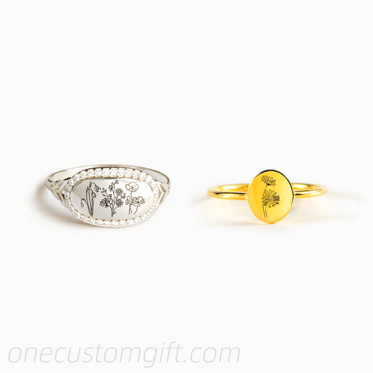 Mom&Kids Birth Flowers Matching Ring