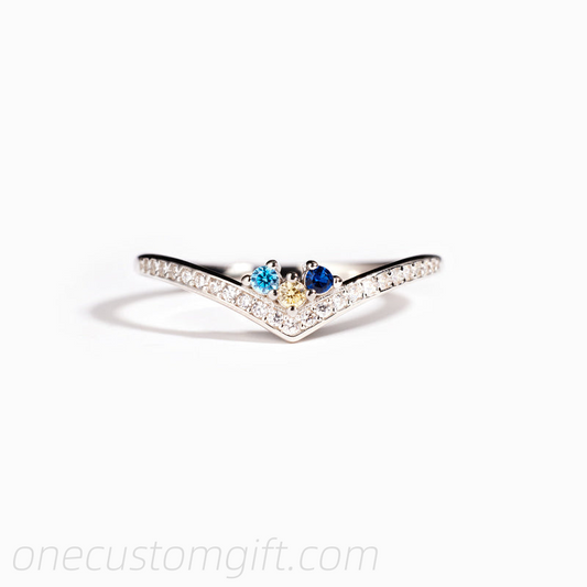 Personalized 1-6 Birthstones Chevron Pavé Ring