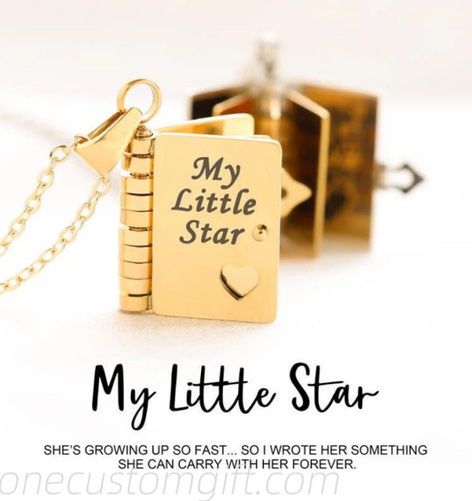 Personalized My Little Star Book Necklace A Letter to My Daughter in a Locket, Adjustable Pendant with Message Inside, Meaningful Jewelry Gift